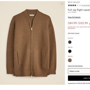 J Crew New Full-zip flight sweater-jacket